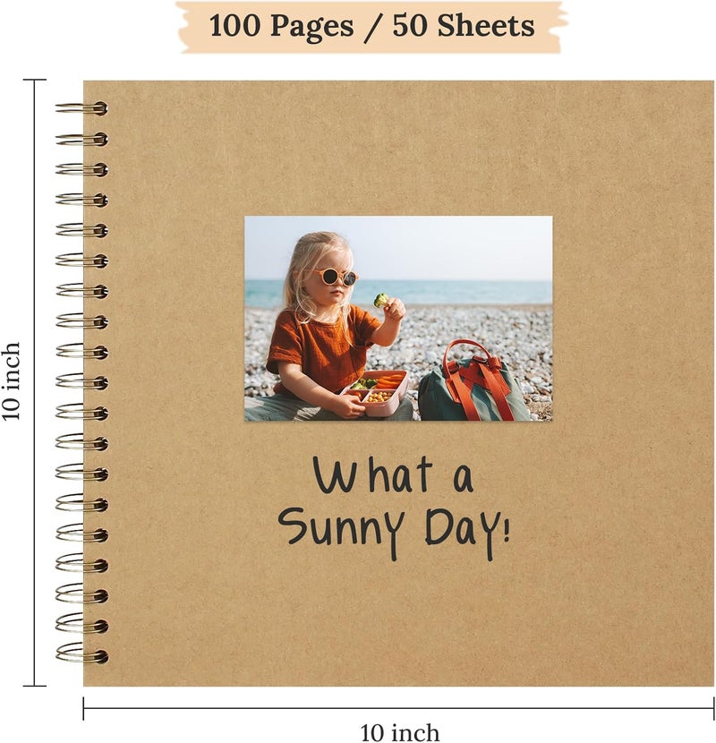 Hiwhy Scrapbook 10x10 Inch DIY Scrapbook Album Hardcover Kraft Paper Scrap Book Photo Albums 100 Pages Perfect for 4x6 / 5x7 Photos Memory Book for Family, Wedding - Image 2